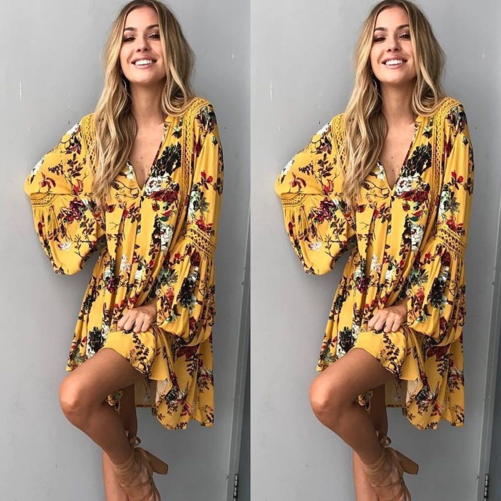 Casual Boho Chiffon V-Neck Mini Sundress